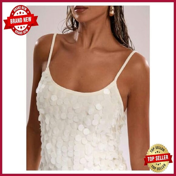Sparkly Sequin Spaghetti Strap Scoop Neck Camisole Top Women's Summer Party - Picture 5 of 7